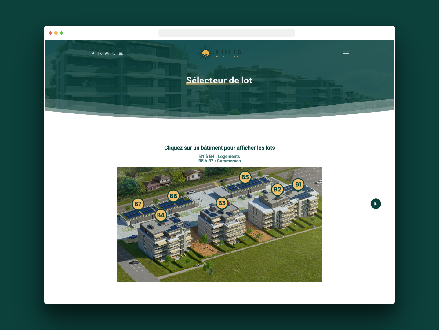 Image promotion immobilière Eolia.ch avec sélecteur de lots