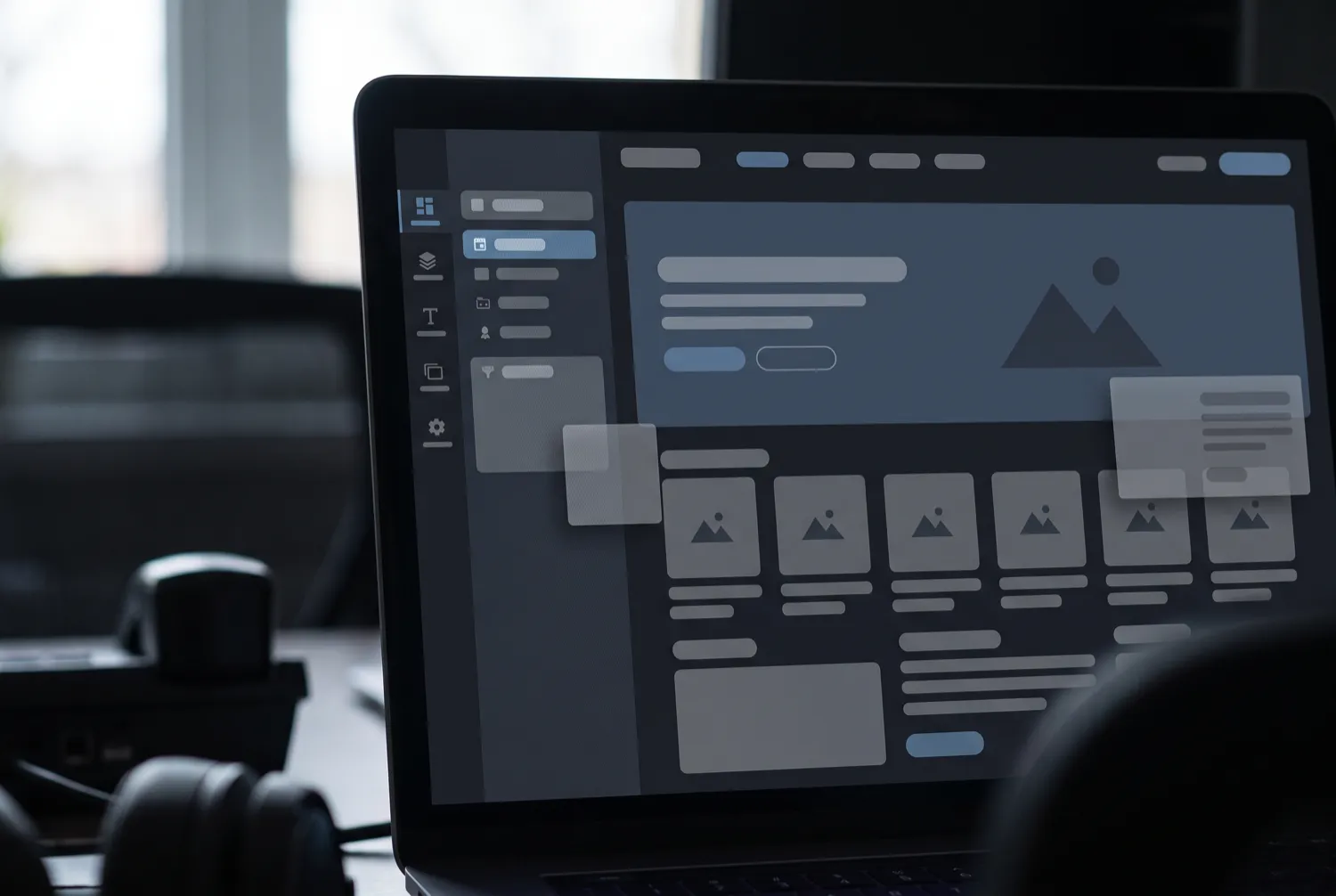 Interface de construction de site web moderne en mode sombre