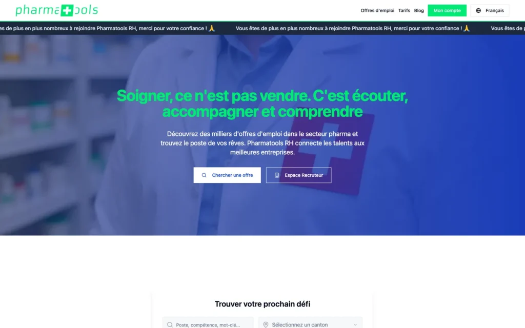 Pharmatools.ch — plateforme d'offres d'emploi pharmaceutiques en Suisse