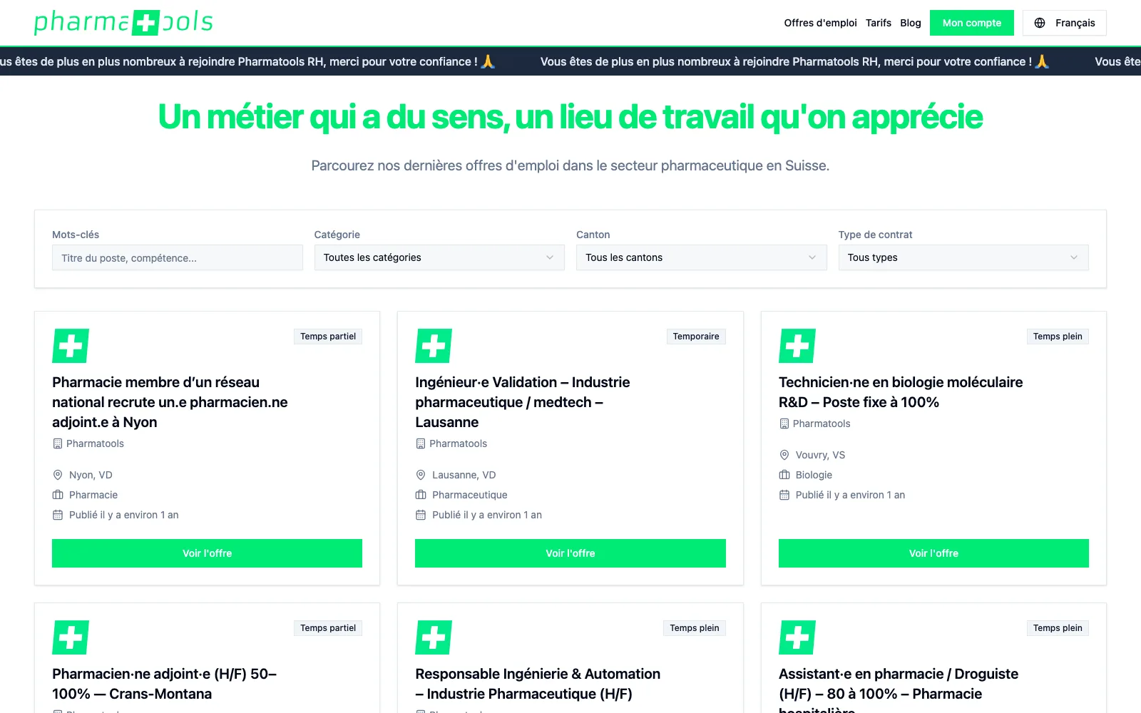 Recherche d'offres d'emploi pharmaceutiques sur Pharmatools.ch